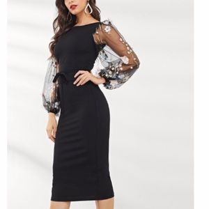 SHEIN Black Appliqué Embroidered Floral Dress
